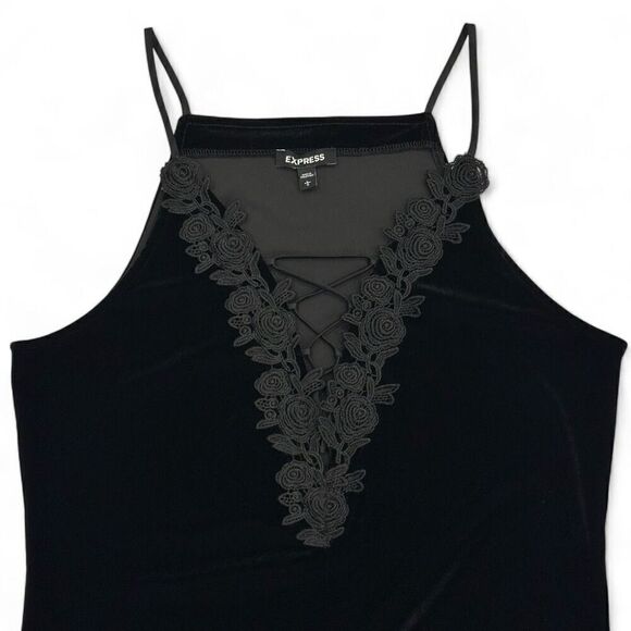 Express Black Velvet Stretchy Lace Up Bodysuit Sz Large Dark Romance Whimsigoth - Picture 5 of 8